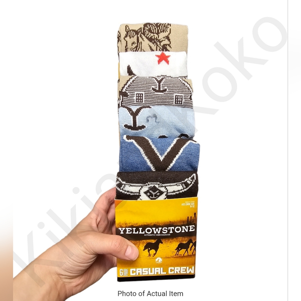 NWT Men's Yellowstone 6-Pack Crew Socks Sizes 8-12